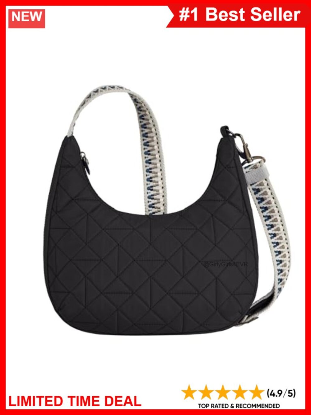 Anti-Theft Slouchy Crossbody Bag Geo Quilted RFID Travel